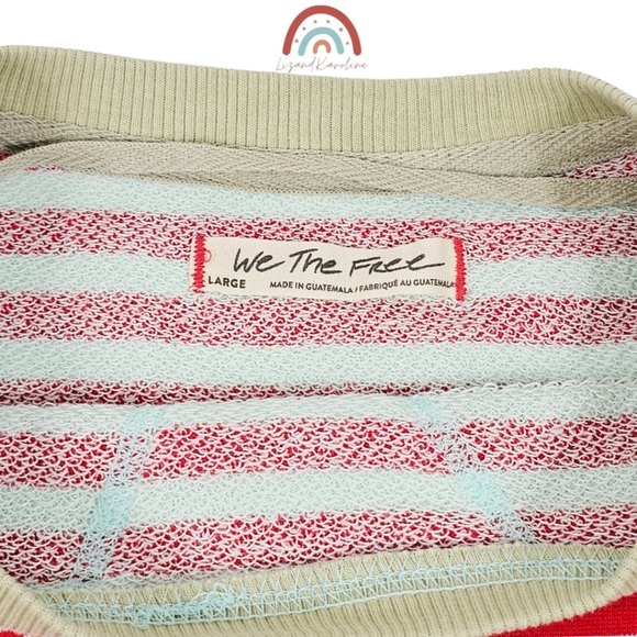 New! FP We The Free Classic Striped Oversized Crewneck in Cherry Combo - Picture 11 of 12